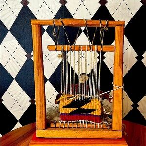 Native American Handcrafted Miniature Loom with Weaving Doll & Baby – Folk Art